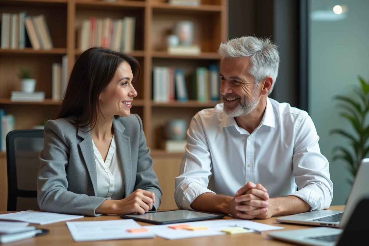 Deux professionnels RH collaborant sur des dossiers employés dans un bureau des ressources humaines