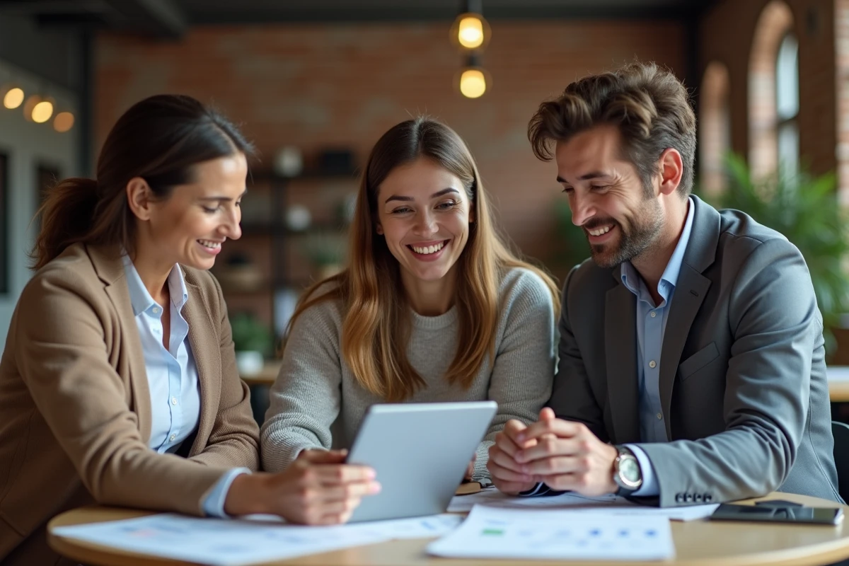 Équipe de professionnels talentueux collaborant autour d'une table de réunion dans un espace de travail moderne