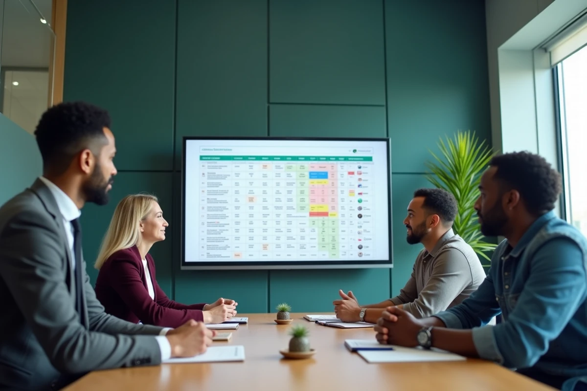 Équipe pluridisciplinaire en réunion pour sélectionner un logiciel ERP adapté à leur entreprise