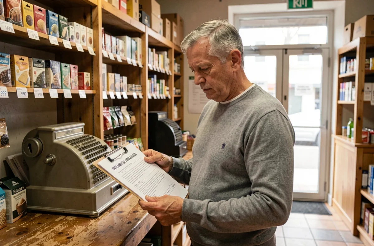 Commerçant évaluant la valeur de cession de son fonds de commerce avant son départ à la retraite