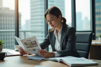 Femme entrepreneur lisant Le Business Mag pour préparer son projet d'entreprise en 2026