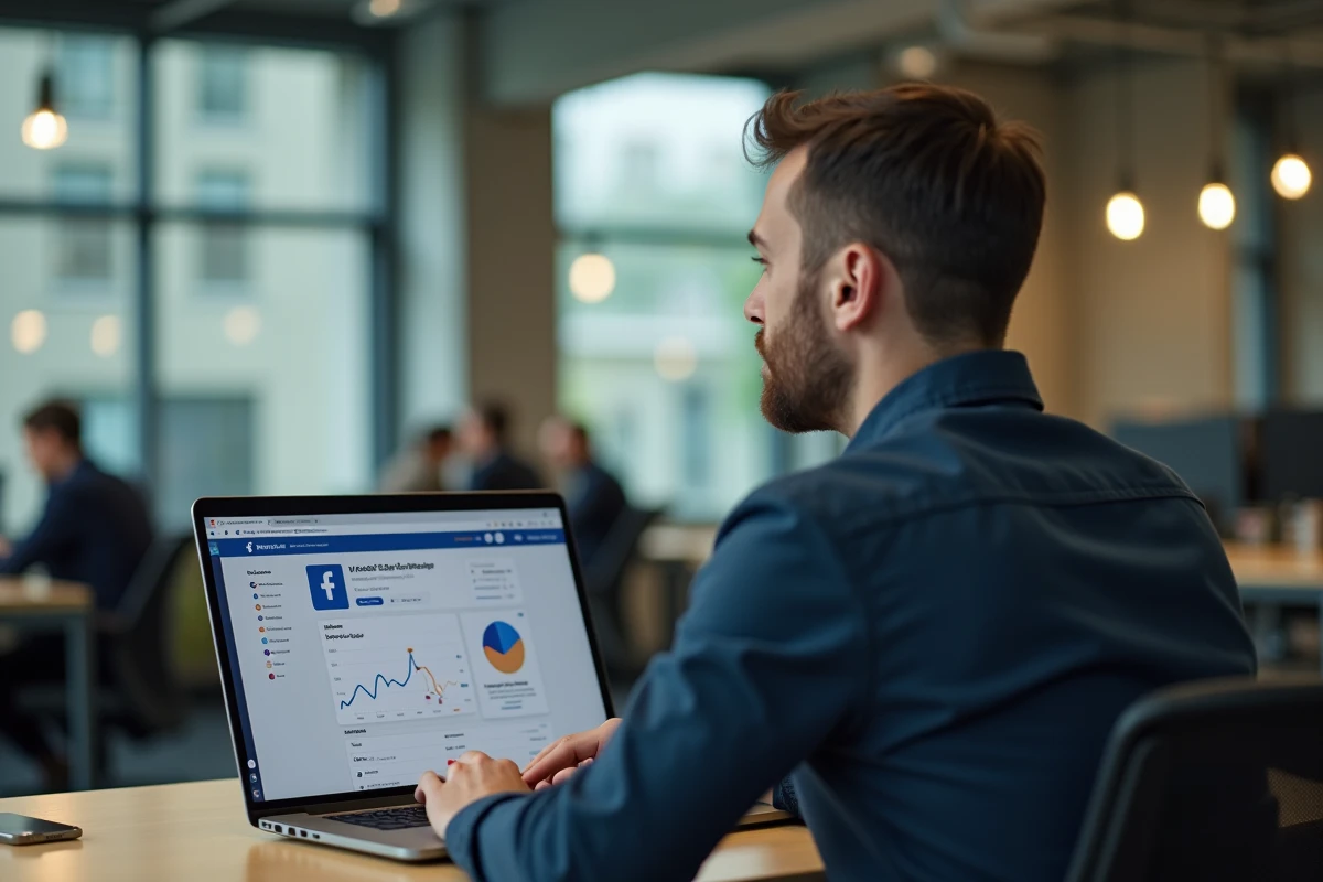 Responsable marketing digital analysant les statistiques de durée de publicité Facebook Ads Manager