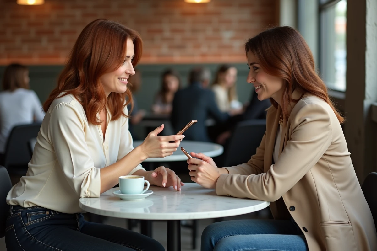 Mère et fille stagiaire consultant une application de paie sur smartphone dans un café pour contrôler la rémunération de stage
