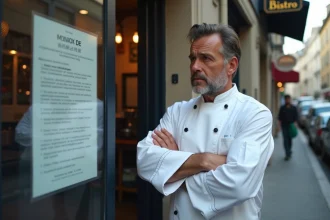 Propriétaire de restaurant face à un arrêté de fermeture administrative affiché sur la porte de son établissement