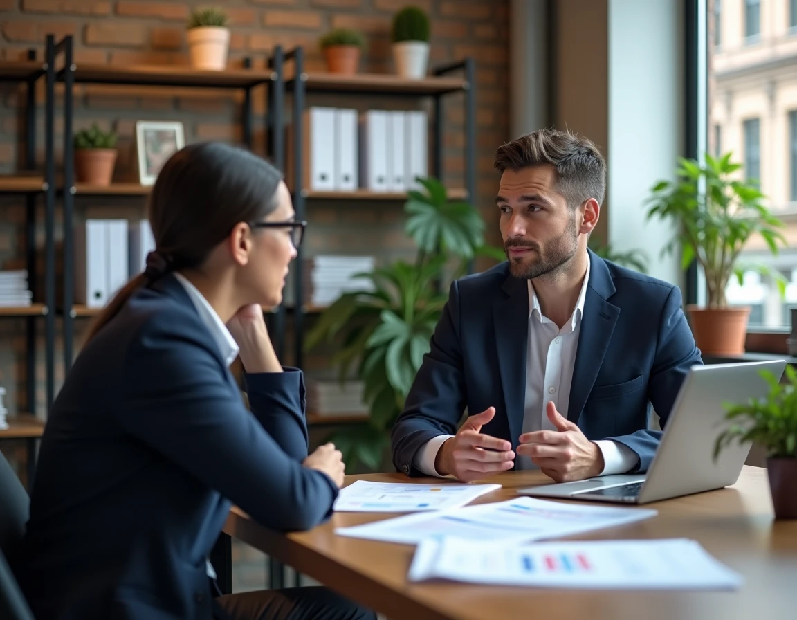 Responsable d'entreprise en discussion avec un représentant communautaire sur l'impact social et les engagements éthiques