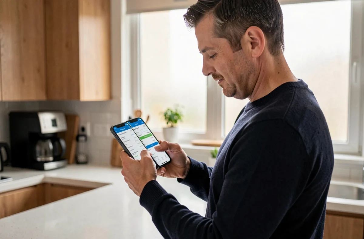 Salarié accédant à ses bulletins de salaire depuis son smartphone à domicile