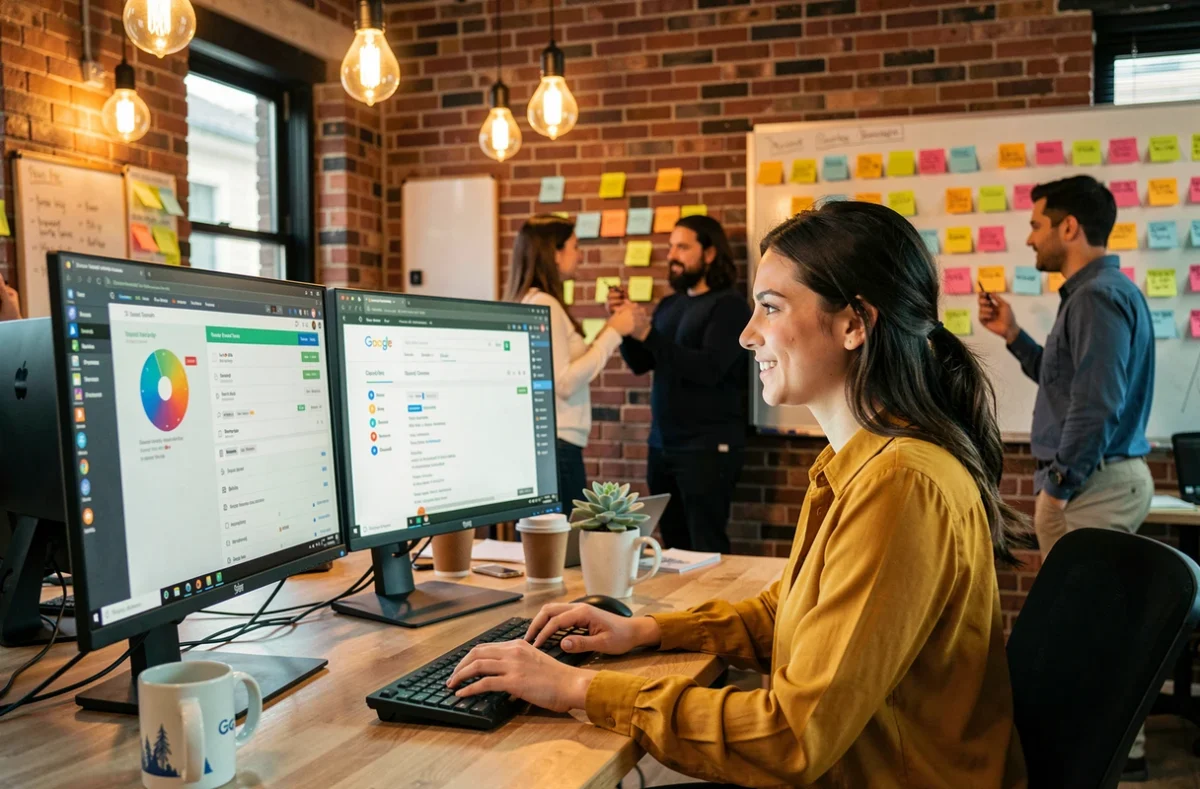 Spécialiste SEO de Speedizycom travaillant sur un audit de performance de site web et des rapports Google Search Console